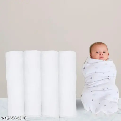 Organi cotton baby muslin swaddle-PACK 4 (100x0.5in), ideal for AC room, solid print, 4 pieces from India