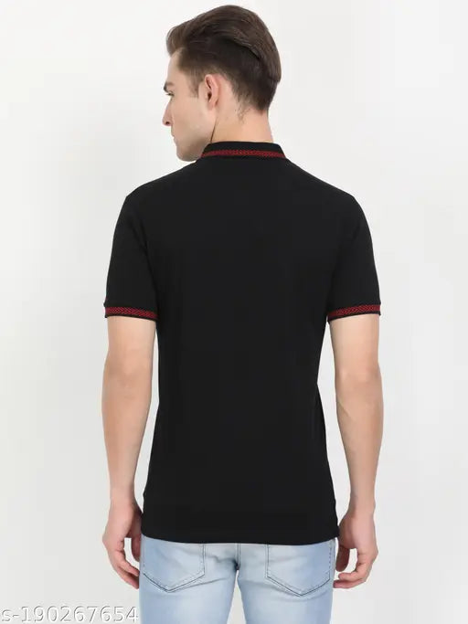 Black Masculino Latino Men's Solid Regular Polo T-shirt, cotton, short sleeves, premium quality knit, bio-washed, 100% cotton, XXL, XXXL, 4XL, 5XL, machine washable, made in India