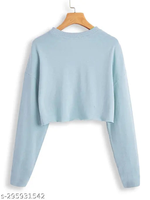 Women's cotton long-sleeve solid crop t-shirt, XS (bust size: 34in), made in India