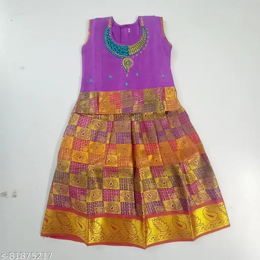 Art Silk Siren Checkard Lehenga for toddlers and kids (e.g., 1-2 years: waist size 10in, length 26in)
