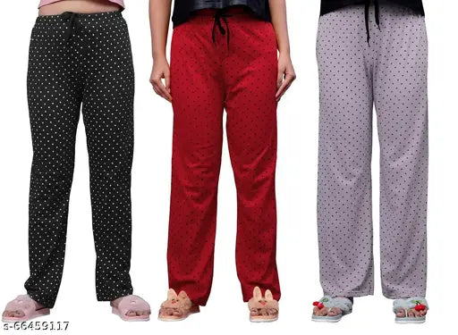 Red and gray dotted women's pajamas with elastic waist