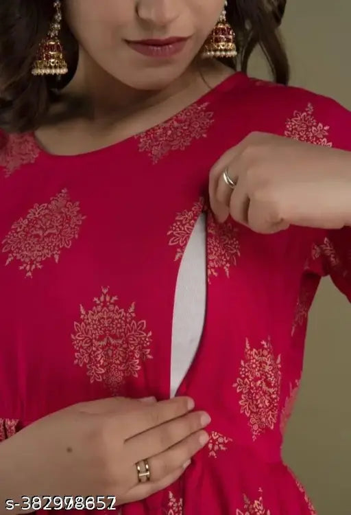 Pink floral embroidery maternity kameez, buttoned up, sleeveless design
