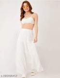 White cotton midi skirt with high waist and drawstring tie