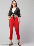 Women's red cotton blend trousers, regular fit - stylish comfort for every occasion