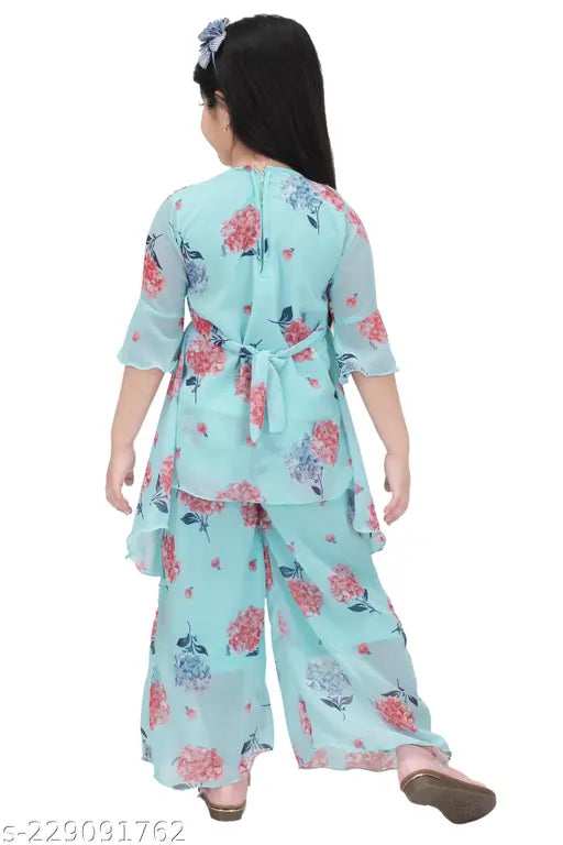 Girls Party(Festive) cotton blend A-line kurta palazzos, printed in vibrant Indian patterns for girls aged 2-12 years