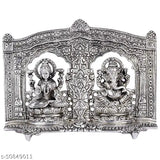 Silver oxide Metal Lord Laxmi Ganesh Idol Statue with Frame Decoration Pooja Showpiece (8x6 inch), religious home or office decor, ideal for anniversaries, birthdays, weddings, and festivals