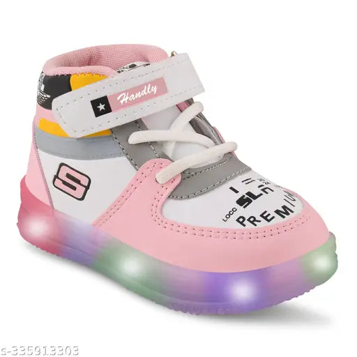 Pink and purple LED velcro shoes, lightweight, outdoor sports shoes for kids