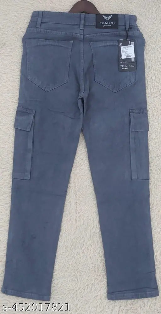 Premium men's cargo jeans with multiple pockets, loose fit
