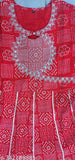 Red and white printed silk kameez, with matching skirt, for women