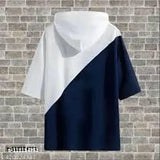 Trendy cotton-blend t-shirt, short-sleeved, colorblocked design. Men's size S (36 in chest, 27 in length), India origin