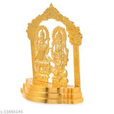 Gold metal plated Lakshmi Ganesh temple statue, ornate design, 11cm x 14cm x 3cm, perfect for Pooja, Diwali gift