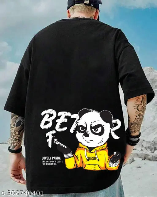 Hiden Brooks Mens Black Cotton Blend Graphic Printed Oversized T Shirt | Oversized T Shirt | Oversized T Shirt For Mens | T Shirt For Men Oversized | Panda T Shirt | T Shirt Back Print