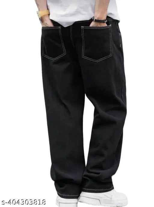 Denim baggy pants, black with white lining, high-quality fabric, cool street style, size 28/waist 28in/length 39in/hip 34in or size 30/waist 30in/length 40in/hip 36in. Indian origin