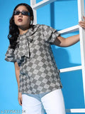 Checked crepe short sleeve top for women (XXXL - 7XL), stylish graphic print from Austivo, made in India