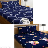 White cotton blend double fitted bedsheet set combo with 4 pillow covers, elastic for a snug fit and luxurious sleep, ideal for AC rooms, Gravia Homes brand