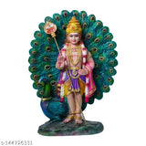 Multicolor poly marble Murugan showpiece, intricately detailed Hindu god figurine for home decor (20 x 11 x 27 CM)