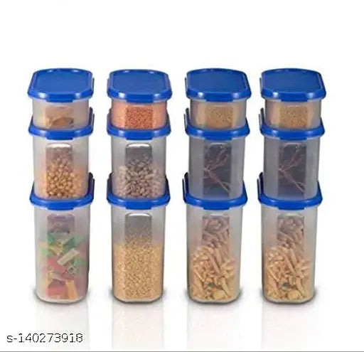 Set of six oval-shaped kitchen storage containers, with blue lids and varying sizes from 500 ml to 2000 ml