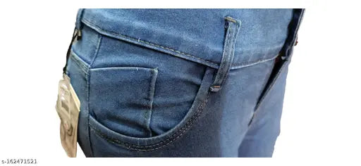 Blue slim-fit women's jeans with 3 buttons and mid rise