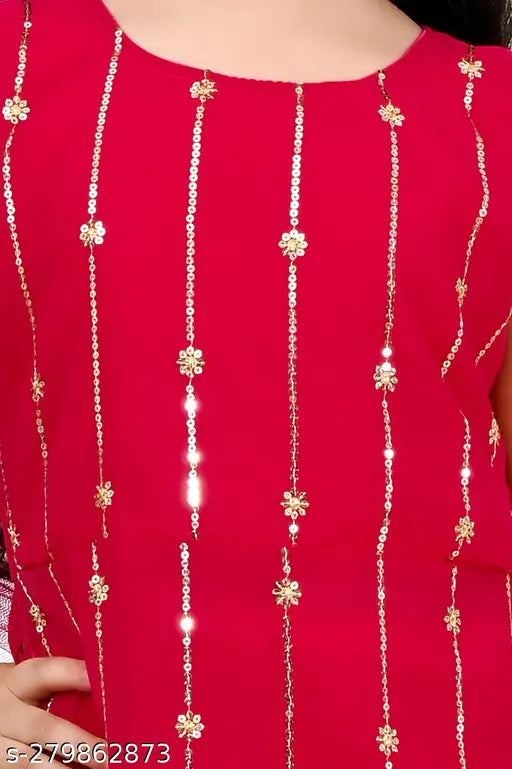 Embellished Georgette Naira Kurta Set, Indian Mukaish worked partywear for girls aged 7-8 years old