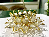 Round brass decorative oil lamp, diamond crystal akhand diya for puja home decor