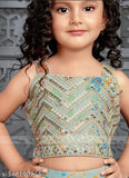 Silk Georgette ethnic lehenga set for girls aged 3-14 years, embellished with printed and embroidered patterns, perfect for traditional occasions