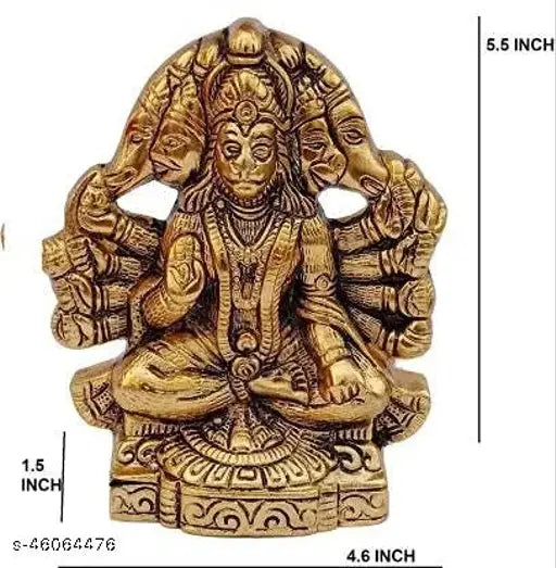 Panchmukhi Hanuman Idol, golden finish, traditional design, home decor/worship, Indian artistry