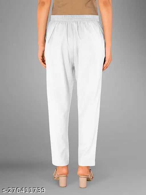 Women's cotton trousers, white patterned design, pack of 2