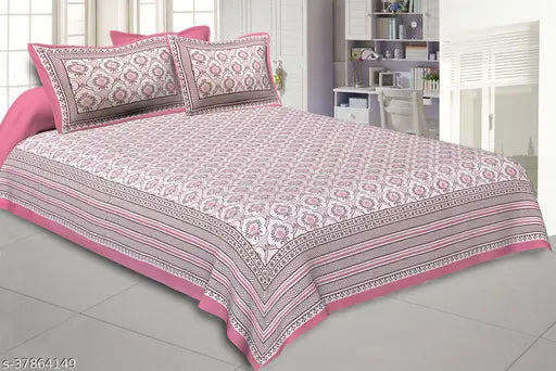 Tan Eleven Pure Cotton King Size Blue Bedsheet & Pillow Covers, 200 thread count, floral print, 90x108 inches