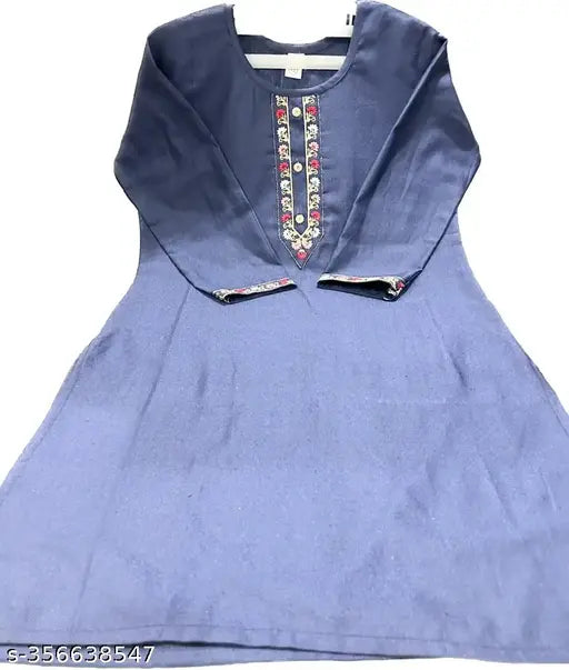 Winter blue woolen kurti with embroidery and a matching dupatta