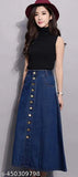 Navy blue denim maxi skirt with ten buttons