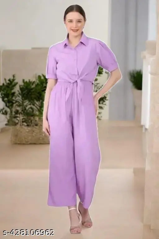 Fashionable crepe jumpsuit in solid net, trendy Indian clothing for women, size S (Bust 30in, Len 30in, Waist 28in, Hips 32in)
