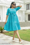 Sky blue cotton A-line kameez, long sleeves