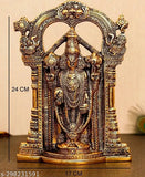 Golden metal Balaji idol, traditional home decor or car dashboard mandir. Handcrafted, Indian origin, 5cm x 17cm x 24cm