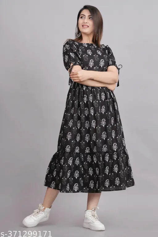 Black printed short kurti dress