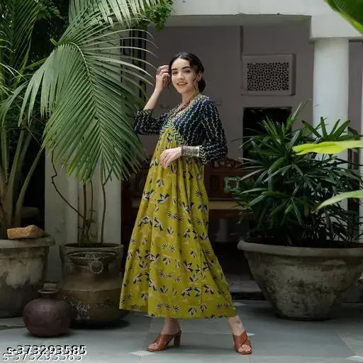Middi green anarkali kameez with floral print in women's ethnic wear