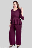 Trendy black women's crepe top & bottom set, premium fabric, casual two-piece, India origin