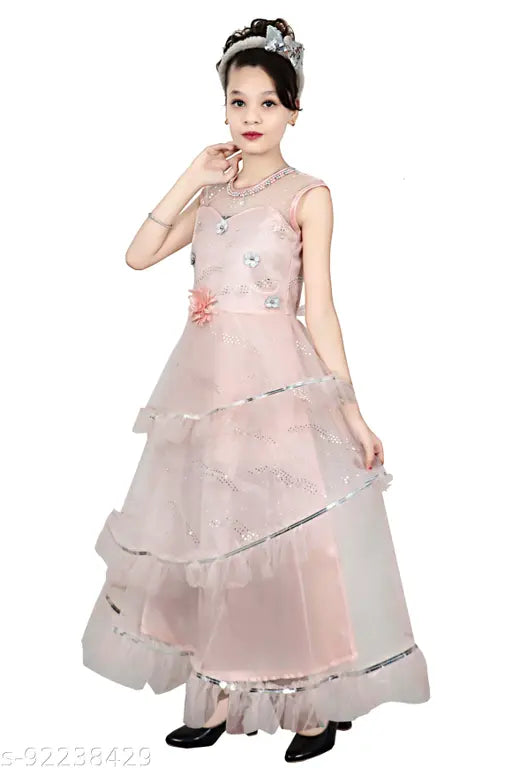 Pink lace party dress with ruffled sleeves