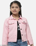 Pink cotton blend jacket, girls' long sleeve, zipper front