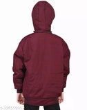 Maroon hooded jacket with drawstring hood, front pocket