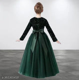 Embellished net three-quarter sleeve FUNKEY STAR GOWN, multi-color Diwali dress for girls aged 9-16 years, India origin