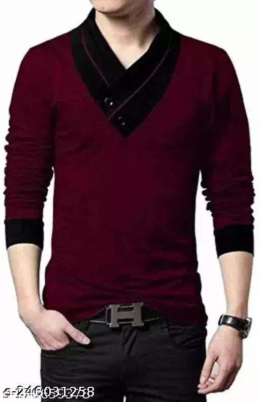 Stylish cotton blend long sleeve solid men's T-shirts, high-quality Indian made, M (26in x 26.5in), L (28in x 27.5in), XL (30in x 28.5in)