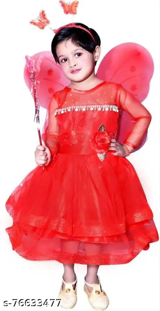 Red and gold dress with butterfly earrings