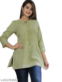 Rayon Jaipuri printed short kurta for women & girls, trendy fabric top in three-quarter sleeves, Indian fashion style