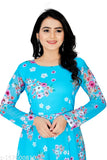 Georgette flower print long kurti-gown, digital printed with round neck and long sleeves. Slight color variations due to camera reflection. Indian origin." (120 characters)