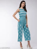 Cotton printed jumpsuit for women, sleeveless, comfortable fit, perfect for summer outings - Indian made