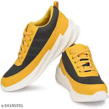 Yellow and black casual sports running sneakers with white laces