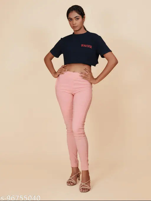 Fuchsia Lycra slim fit ankle length jegging for women, complete look with elastic waistband and solid construction
