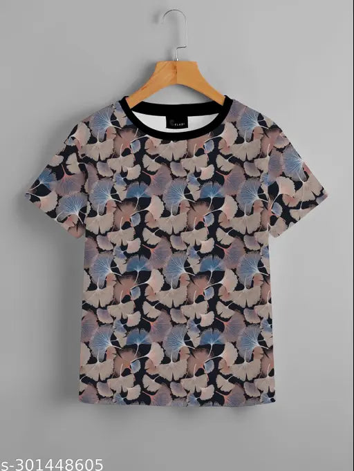 Blue floral print t-shirt for women, long sleeve