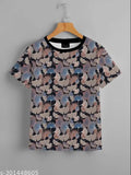Blue floral print t-shirt for women, long sleeve