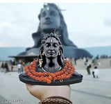 Black Adi Shankara poly resin Adiyogi Shiva statue with Rudraksha mala, ideal for car dashboard pooja and home/office decor